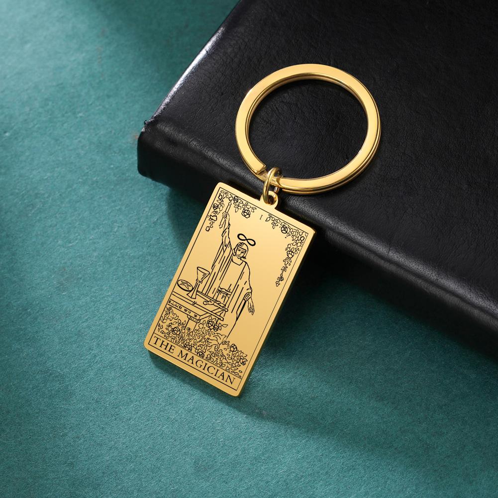 Tarot Key Chain Arcana Pendant Vintage Good Luck Key Ring Stainless Steel Wizardry Worship Jewelry Accessories Party Gift