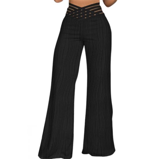 Расклешенные брюки больших размеров для женщин, V-образный вырез, высокая талия, брюки-клеш, повседневные брюки в стиле бохо с жаккардовым узором.