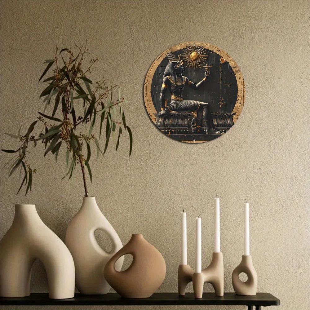 Круглый деревянный знак, тематическая фигурка египетского фараона, идеально подходит для офисного помещения, декора домашней двери, абстрактный дизайн, 2D для настенного крепления на входной двери церкви