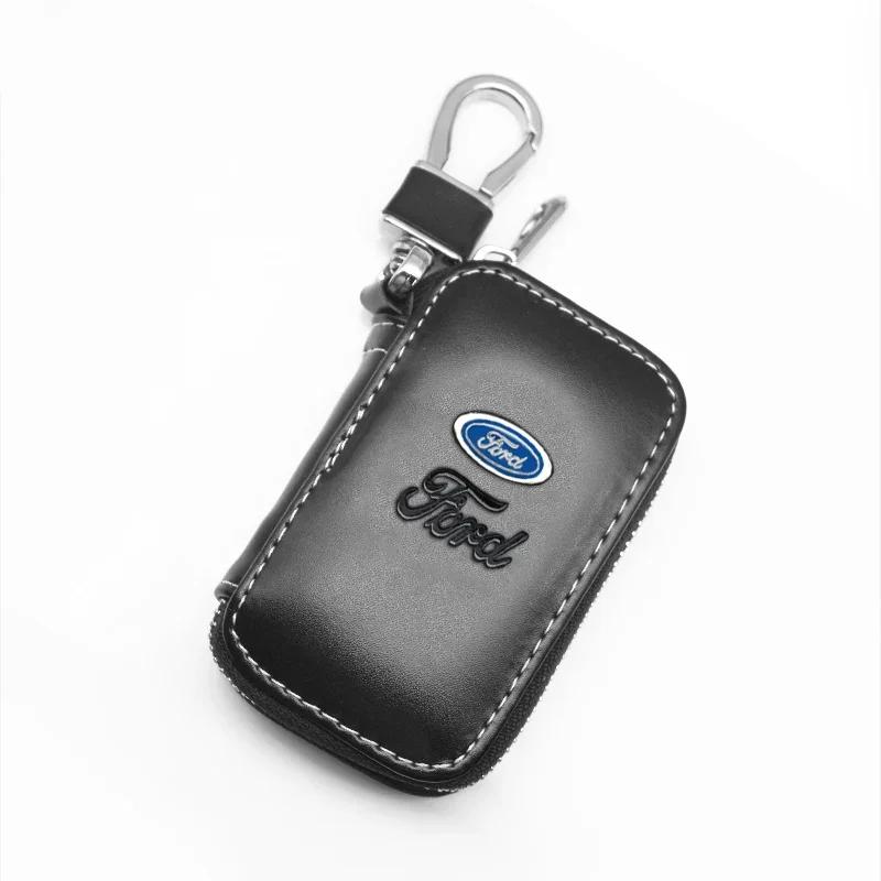 KLKQ1 Leather Key Wallet Car Key Bag Multi Function Key Case Accessories For Ford Focus Mk2 Mk3 Mk4 Fiesta Ranger Mondeo S-MAX Kuga R9