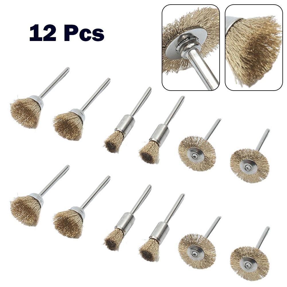 12pcs/Set Wire Brushes Kit Bowl Type 15mm Straight Type 8mm T Type 22mm