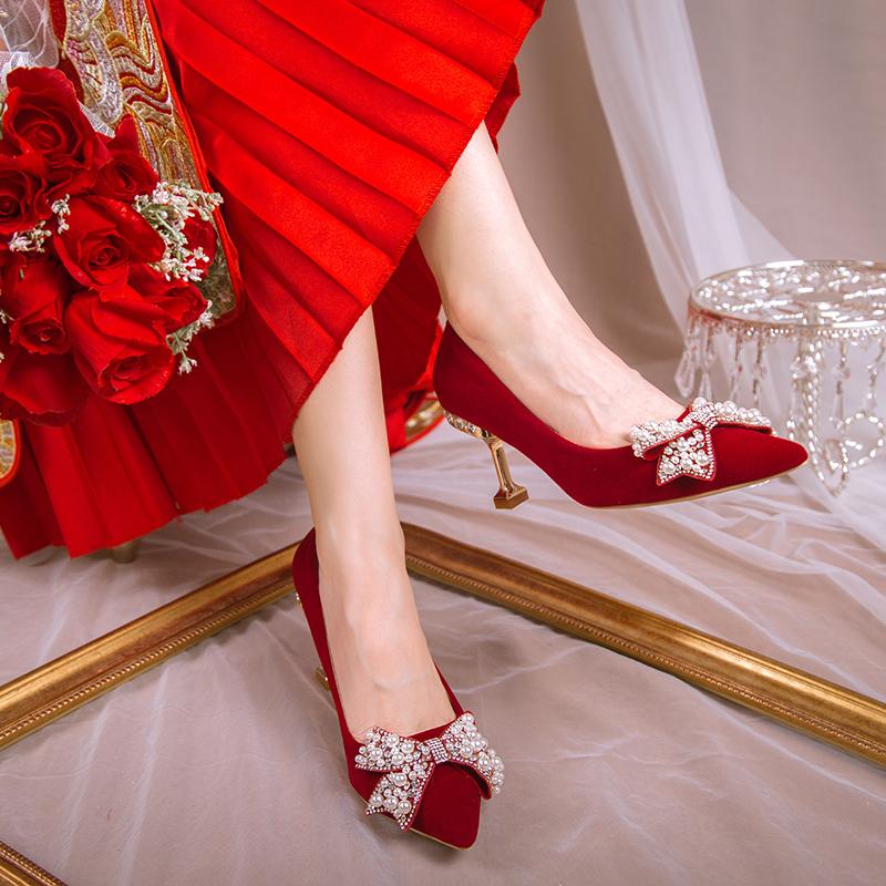 2024 Весна и Осень Новые Заостренные Стразы Бантик Стиль Женские Свадебные Туфли Удобные и Модные Женские Туфли