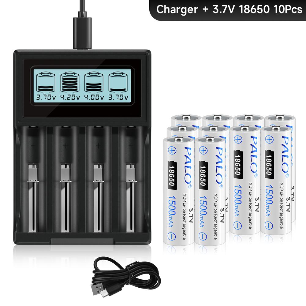 PALO Зарядное устройство 3,7 В 18650 1500 мАч, литий-ионный аккумулятор, независимая USB зарядка, портативное электронное зарядное устройство 18350 16340 14500