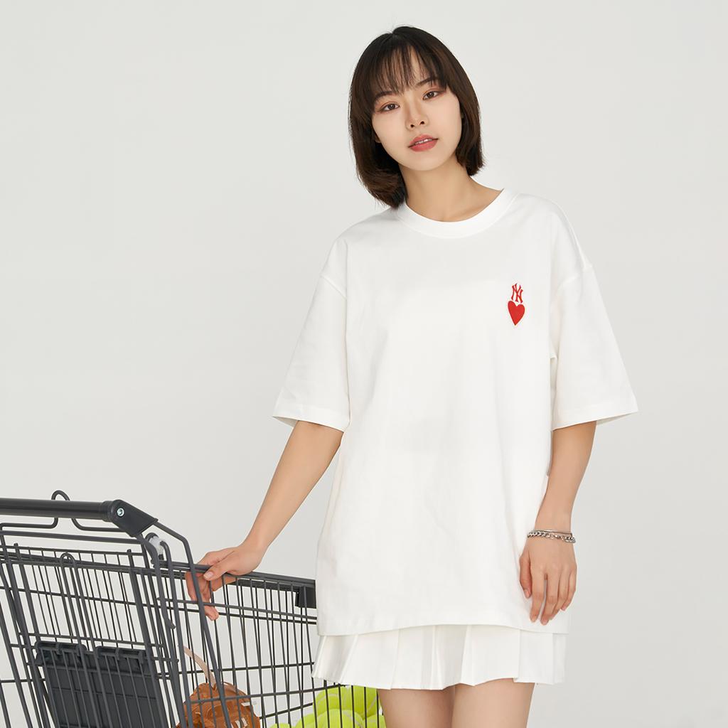 New MLB Set in Sleeve T Shirt Unisex White 3ATSH0133-50IVS