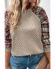 Apricot Plus Size Plaid Raglan Sleeve Crew Neck Sweatshirt
