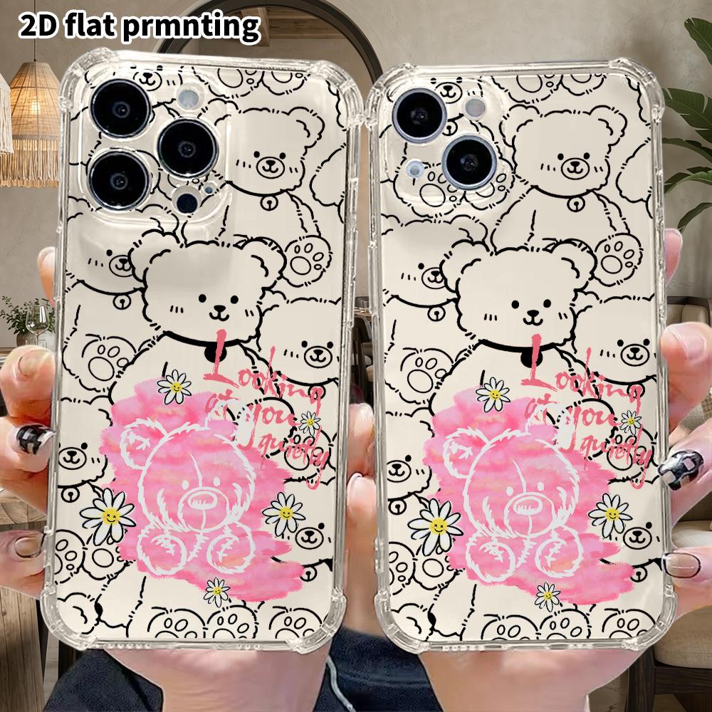 Phone Case: 2D flat, suitable for iPhone 18, 17, 16, 15, 14, 13 Pro, transparent corner protective case, watercolor little bear, Christmas and Hallowe