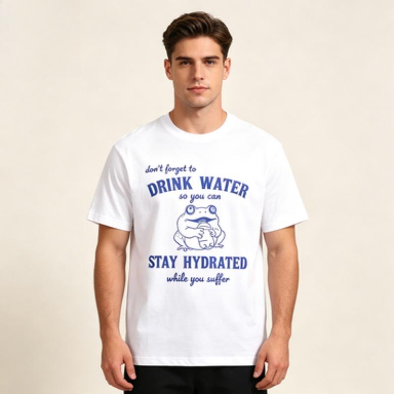 Unisex Casual Cotton T Shirt Dont Forget To Drink Water Stay Hydrated Retro Frog Print Streetwear Unisexs Summer Top