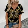 Женская футболка высокого качества с v-образным вырезом в стиле ретро, ​​футболка с золотым ожерельем и узором, модная футболка с принтом, женская футболка с короткими рукавами