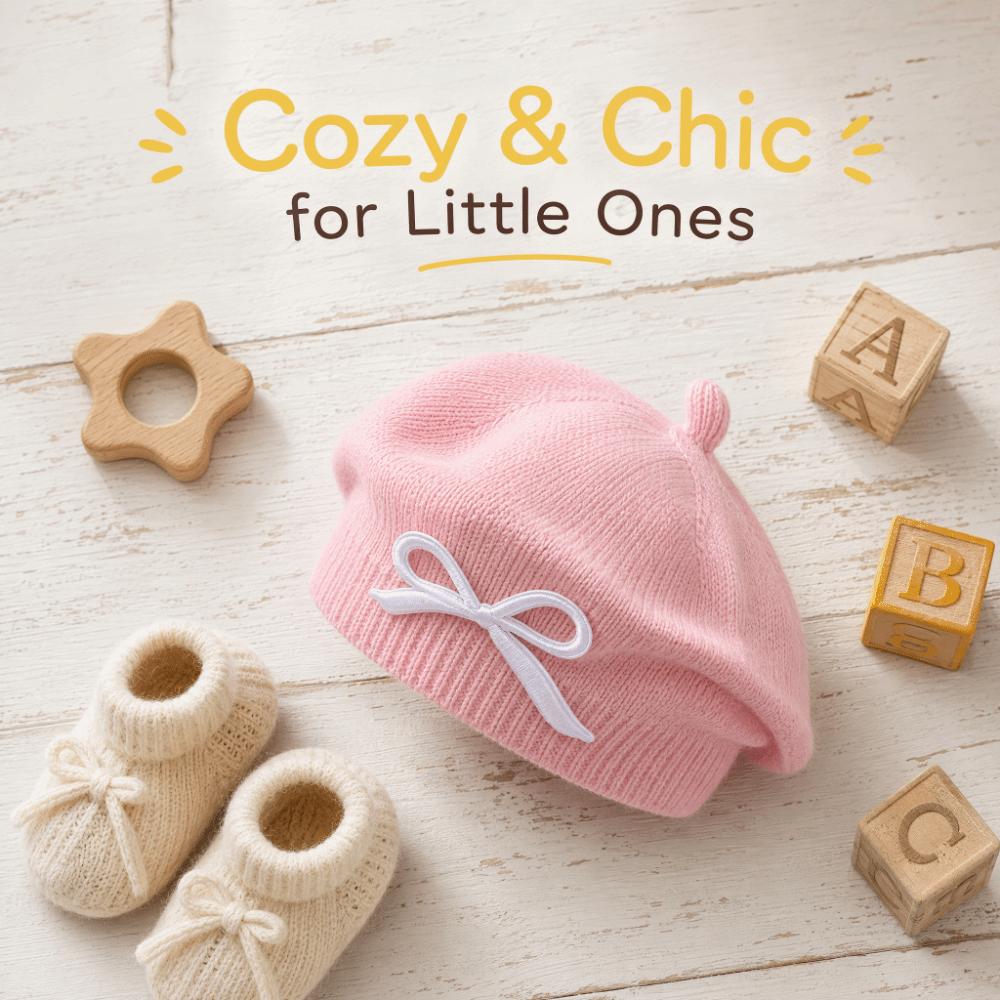 Thick Warm Girls Painter Cap Cotton Toddler Warm Beanie Fashion Bow Knit Headwear Girl