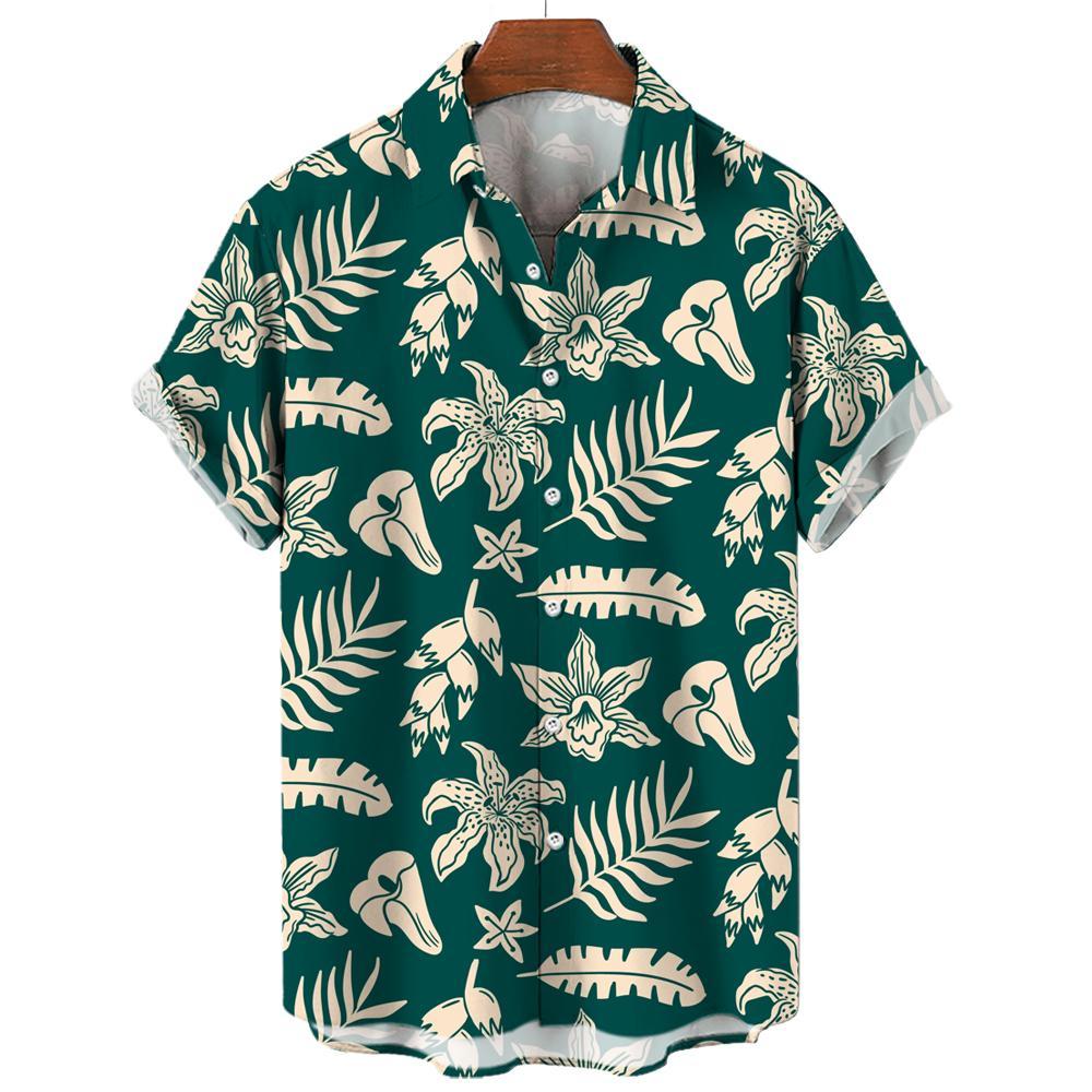 Гавайская рубашка летняя с коротким рукавом 3D-принтованный узор повседневная отпуск лацкан кнопка мужская одежда уличная