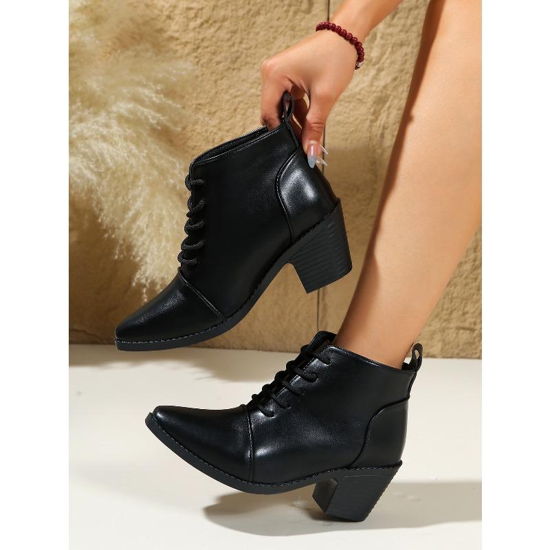 Ботильоны на шнуровке в британском стиле 2025 Зима Новые На толстом каблуке Большого размера Заостренные ботинки Мартин для женщин