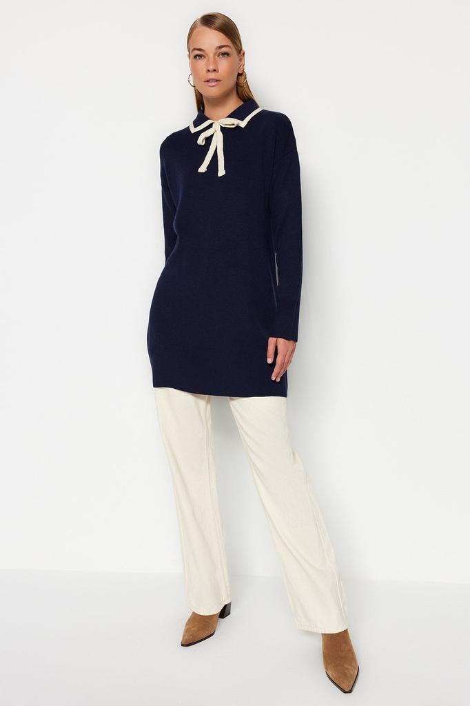 Женский модный стильный свитер в хиджабе, темно-синий воротник, детальный трикотажный свитер