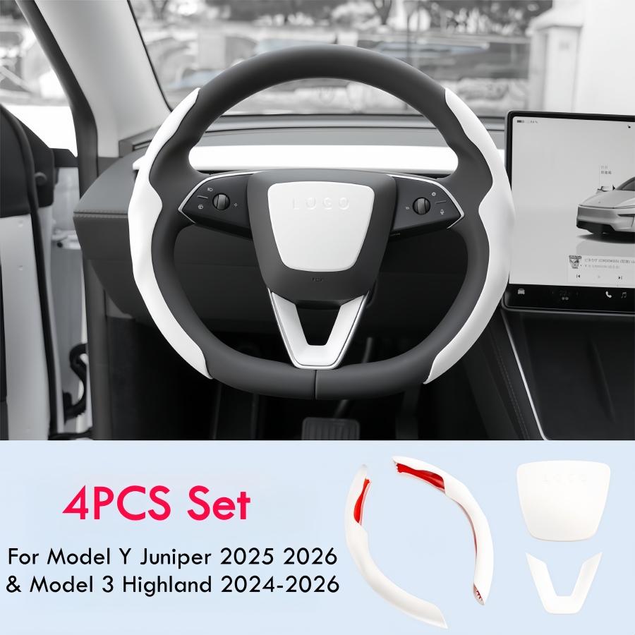 For Tesla Model Y Juniper 2025 2026 Steering Wheel Cover Model 3 Highland Matte White Steering Wheel Trim Kit Protector Accessor