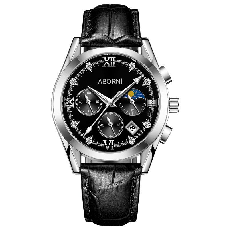 ABORNI Роскошные мужские наручные часы с хронографом, водонепроницаемые, светящиеся, мужские часы из кожи, высококачественные спортивные кварцевые часы для мужчин
