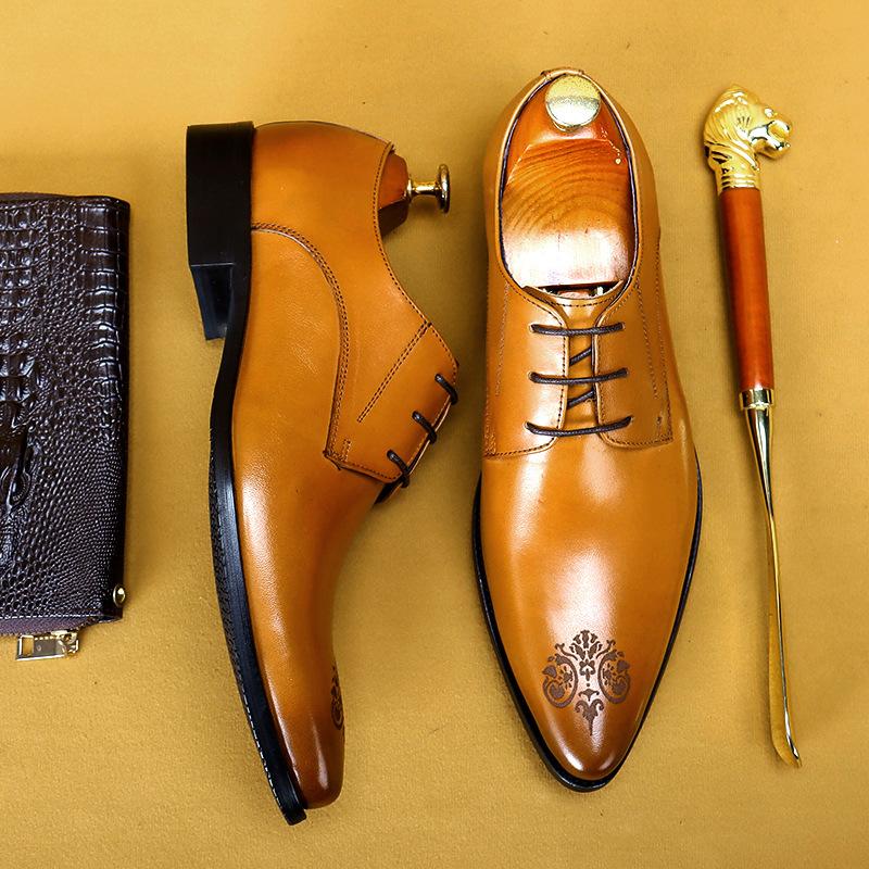 British Style First Layer Cowhide Leather Business Dress Shoes for Men Breathable Casual Work Formal Leather Footwear