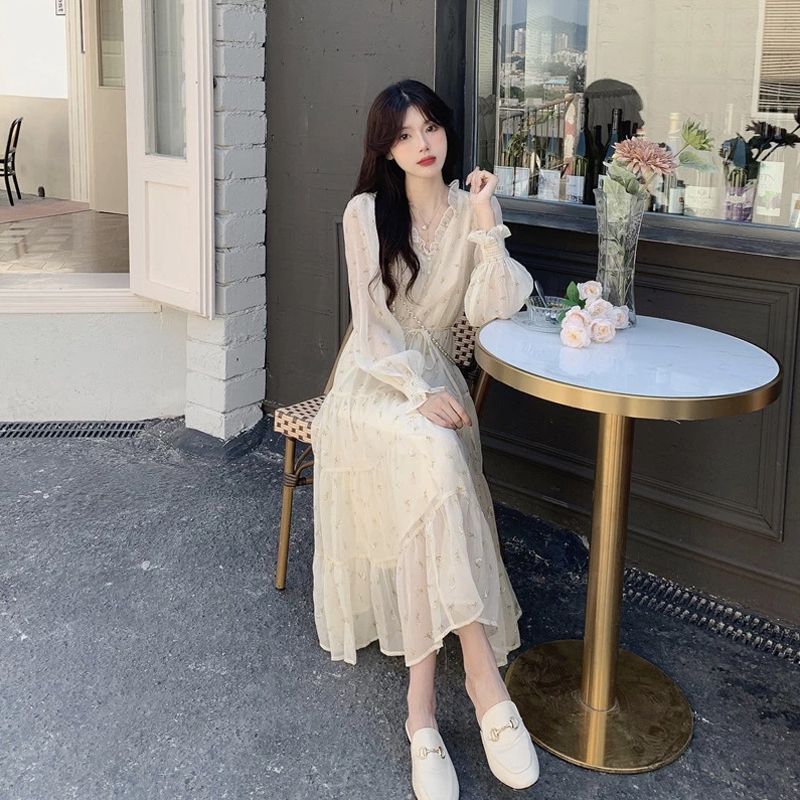 Весеннее французское элегантное многоуровневое платье с длинным рукавом для женщин, модное облегающее длинное платье в романтическом стиле