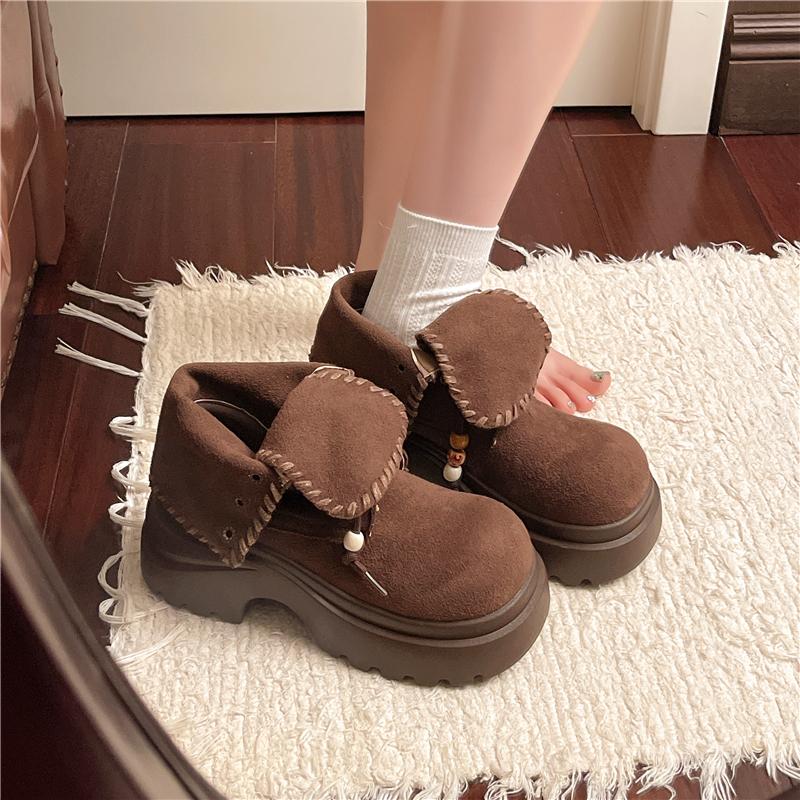 Fashion Women Platform Ankle Boots Beaded Trend 2025 Casual New Fashion Shoes Snow Boots Winter Woman Sneakers Lace Up Zapatos Mujer