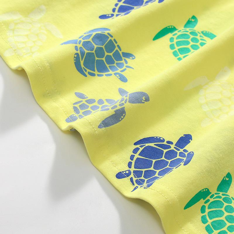 2025 летнее повседневное платье из чистого хлопка с рисунком из мультфильмов для девочек, свободная юбка с коротким рукавом, симпатичное зеленое платье для девочек, детская одежда