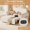 Convertible Sleeper Sofa 3-In-1 Bed, Boucle Loveseat with Put Out Bed And Drawer, Couch Love Seat Side Pockets, 2 Pillows, USB Ports Gold Metal Legs,