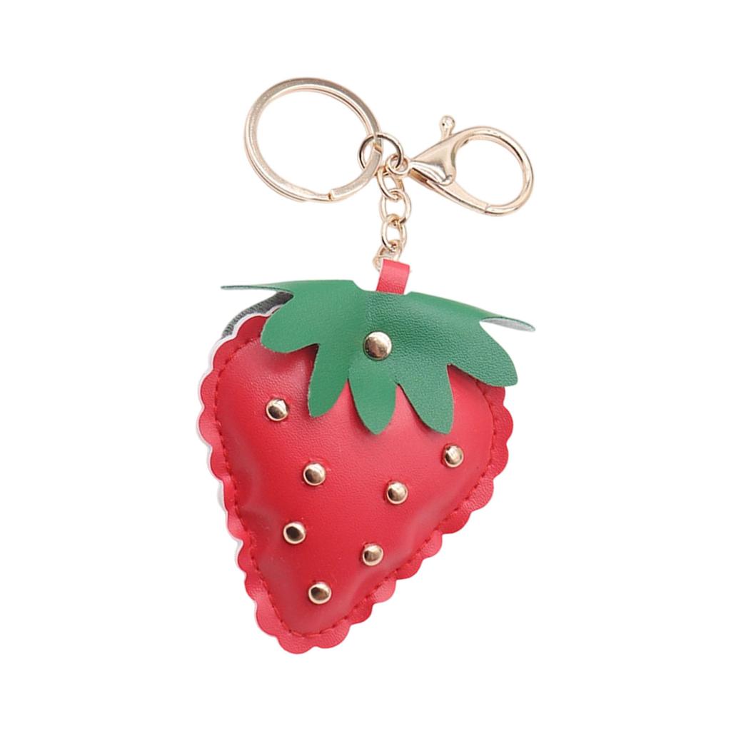 Studded Strawberry Car Keychain with Rivet Decoration PU Leather Key Ring Accessory Bag Pendant For Women Men