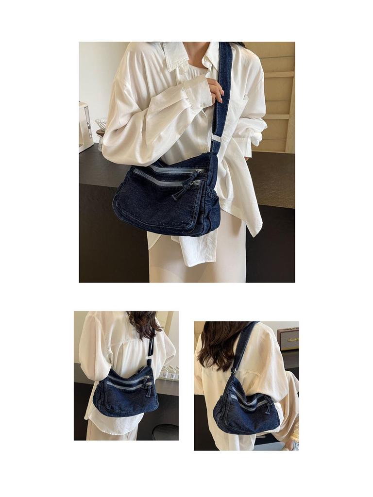 2025 Women's Harajuku Style Denim Canvas Crossbody Bag - Large Capacity, Simple Design