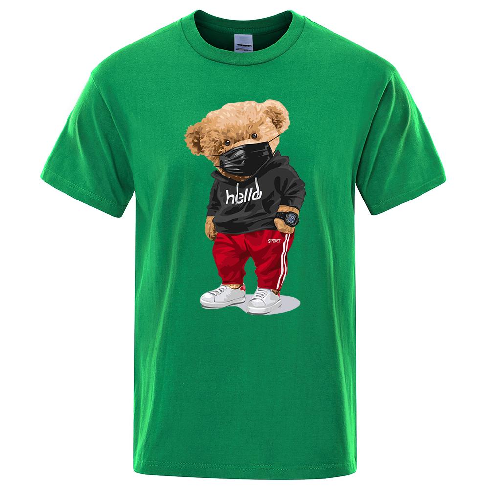 100 Cotton Sports Mask Bear Print Shortsleeved Tshirt Male Halfsleeved Summer Casual Oversized Tshirt Men Shirt S3xl