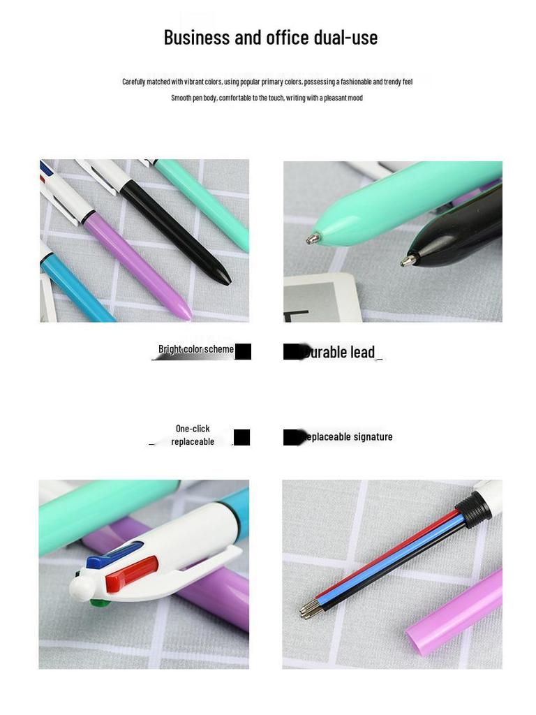 Four-Color Push Ballpoint Pen with Logo - Multi-Color Student Gift & Exhibition Pen