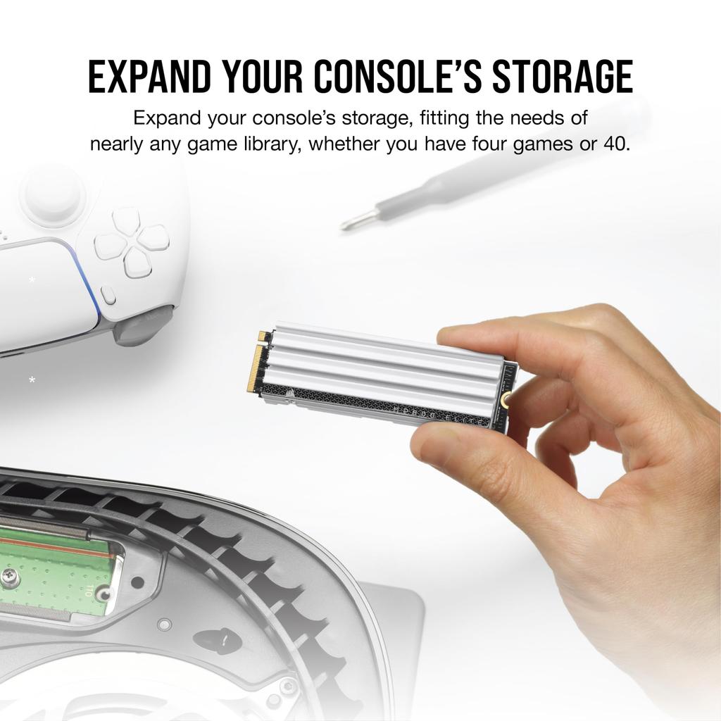 CORSAIR MP600 ELITE 4 ТБ PCIe Gen4 x4 NVMe SSD PlayStation совместимый 2280 форм-фактор тонкий алюминиевый радиатор высокой плотности 3D TLC NAND белый M.2 5/PS5