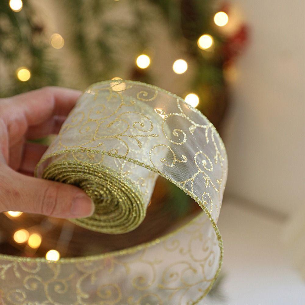 Mesh Yarn Christmas Tree Ribbon Gold Wire Edge Fabric Craft Ribbon New Year