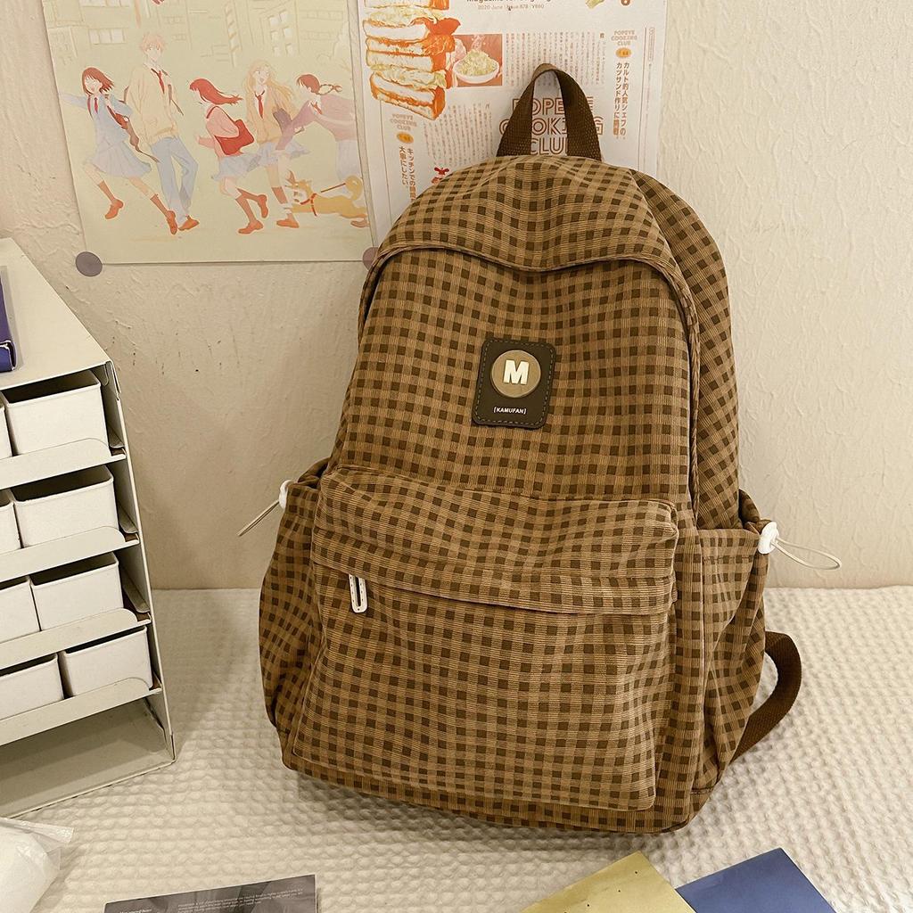 Japanese Retro Plaid Backpack for Women - Lightweight Autumn/Winter Bag for Middle and High School Girls