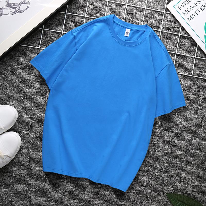 Zirunking Long-staple Cotton Short-sleeved T-shirt Unisex Top Youth Casual Solid Color Loose Round Neck Half-sleeved Top CHANGRONG