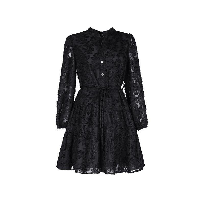 Women Autumn Winter Long Sleeve Print Elegant V-neck A-Line Mid-Length High Waist Dress