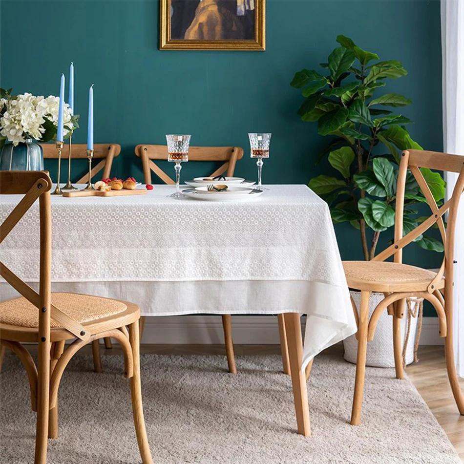 Хлопковая белая скатерть с французскими рюшами, украшение для чайного стола, прямоугольное покрытие для стола для кухни, декора для свадебной столовой