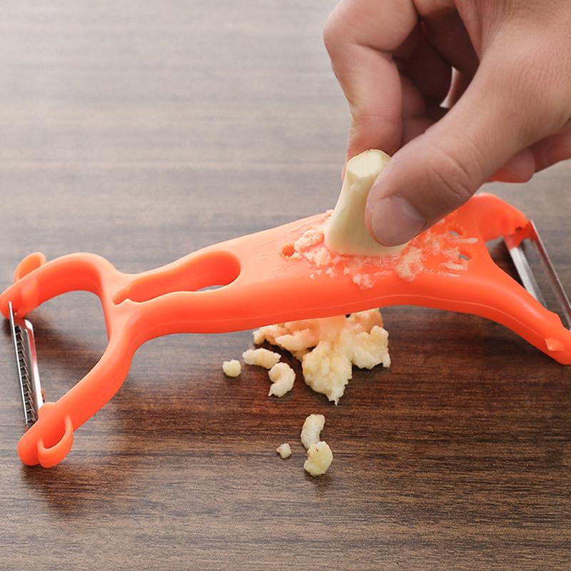 Dual-Headed Multi-Functional Peeler: Lobster, Fruit, Potato, Garlic Press, Hole Digger & Rotating Scraper