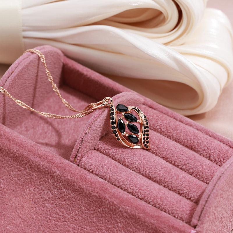 Kinel Black Pendant Necklace For Women Cubic Zirconia Full Paved Fine Jewelry