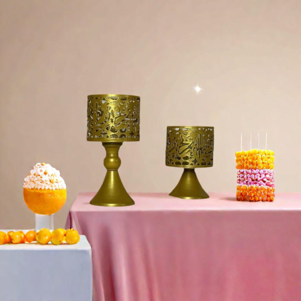 2Pcs/set Pedestal Base Iron Hollow Candle Cup Retro Design Round Candle Stands Atmosphere Decor