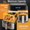 Аэрофритюрницы Двухзонные Аэрофритюрницы с Окном 9 л Вместимость Двойные Аэрофритюрницы 2 Ящика Сенсорный Экран Функция Умного Таймера (EU Plug)