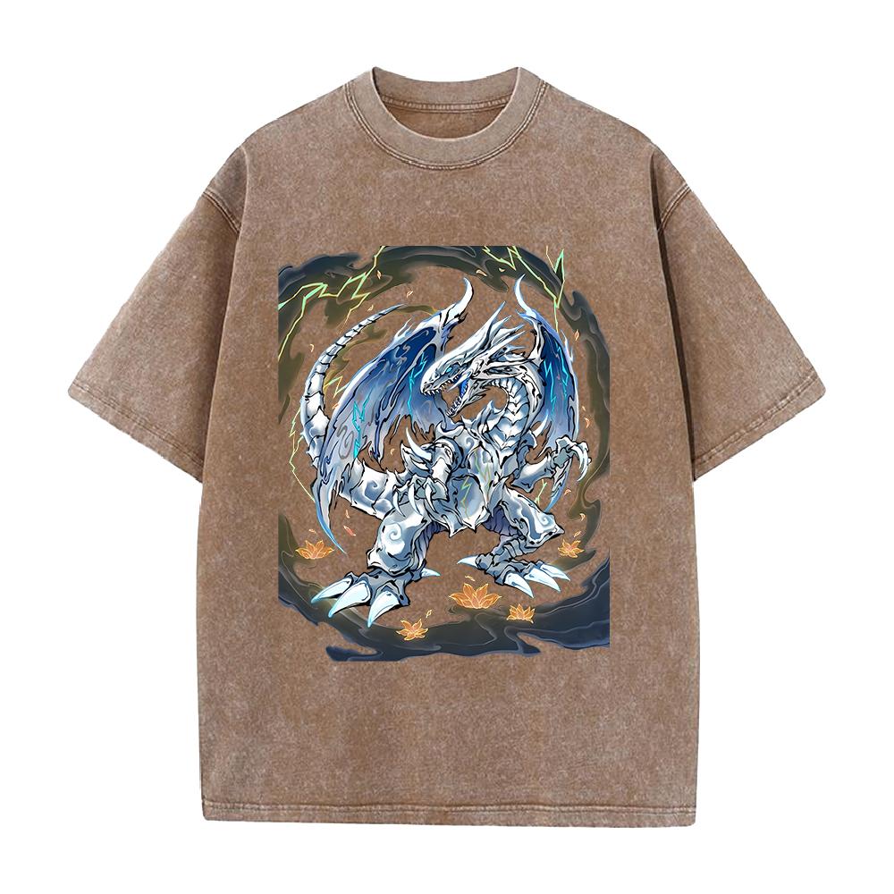 Yu-Gi-Oh! Белый Дракон Футболка Летняя С Коротким Рукавом Свободная Футболка Винтажная Стиранный Хлопок Топы Одежда