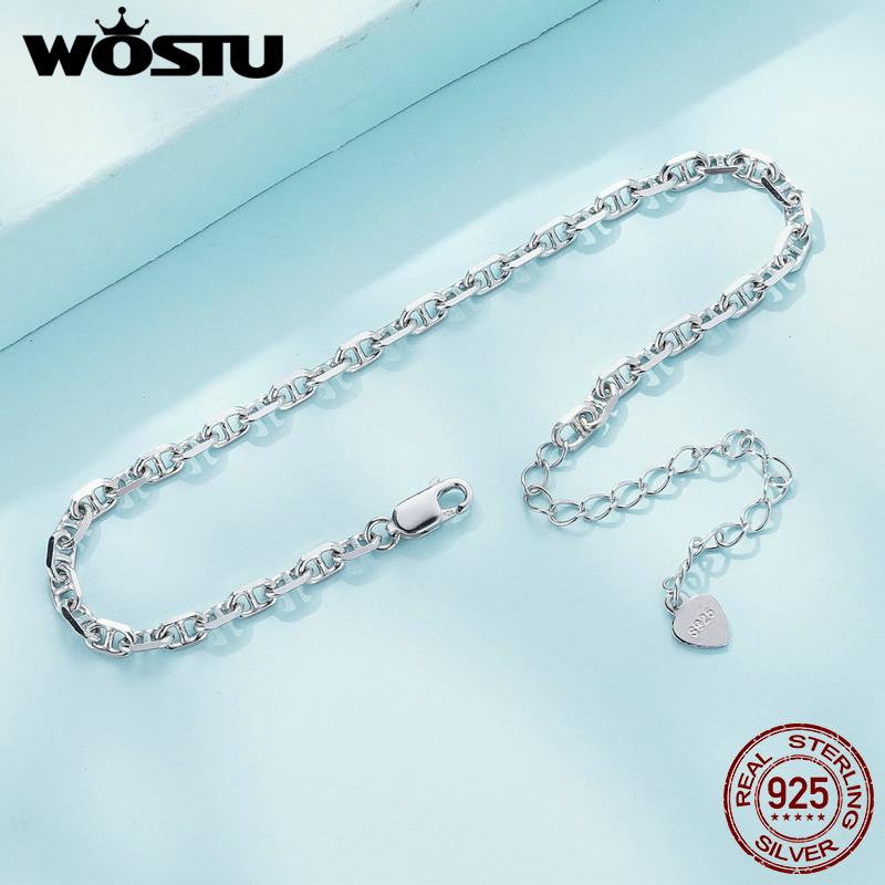 WOSTU Сплошное стерлинговое серебро 925 пробы Специальный полый дизайн Базовый браслет-цепочка Для шармов Подвесок DIY Подарок на день рождения Ювелирное изделие CQB254
