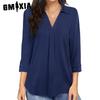 Women's Fashion Casual Summer Elegant Chiffon Patchwork Solid Color Print Short Sleeve V-Neck Blouses & Loose Shirts