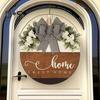 Wooden Welcome Sign Front Door Welcome Sign with Bow 12 Inches Diameter Round Sign for Home Front Porch Door Housewarming Gift