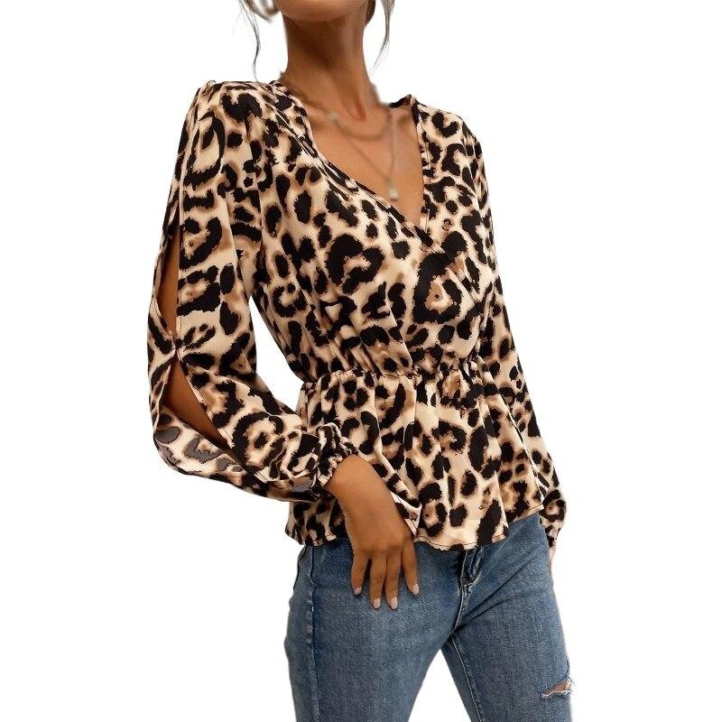 Осень-зима женская нарядная блузка с завышенной талией, струящаяся туника с длинными рукавами, топ с v-образным вырезом, облегающие пуловеры