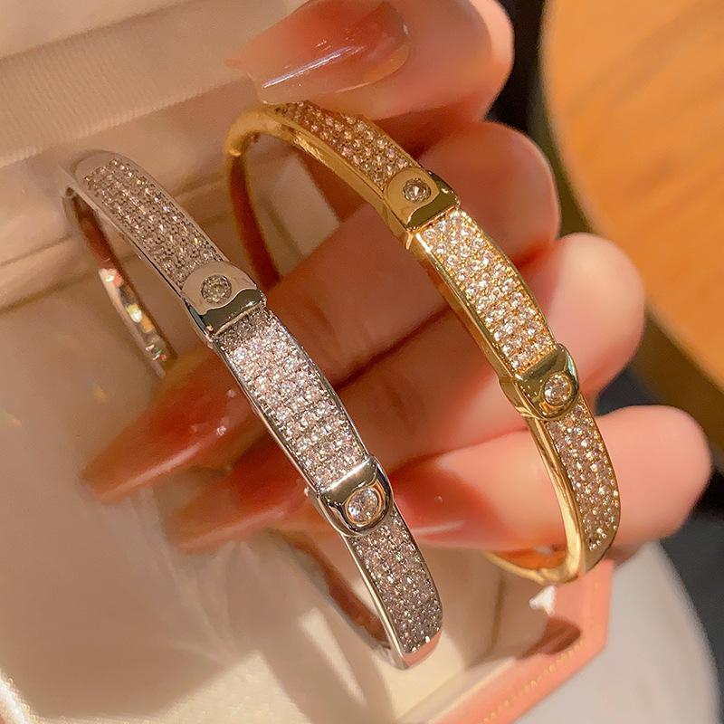 Starry Sky Wide Edition Copper Set Zircon Bracelet Gift Premium Couple Bracelet with Accessories