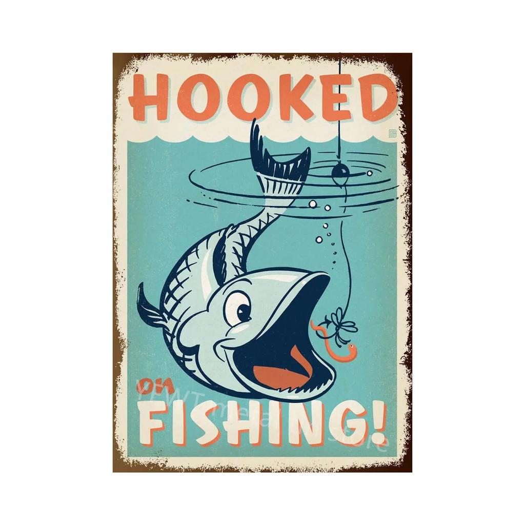 Fishing Rules Metal Tin Sign Fishing Sign Vintage Metal Plate for Wall Poster Farm Art Decoration Retro Stickers Plaques