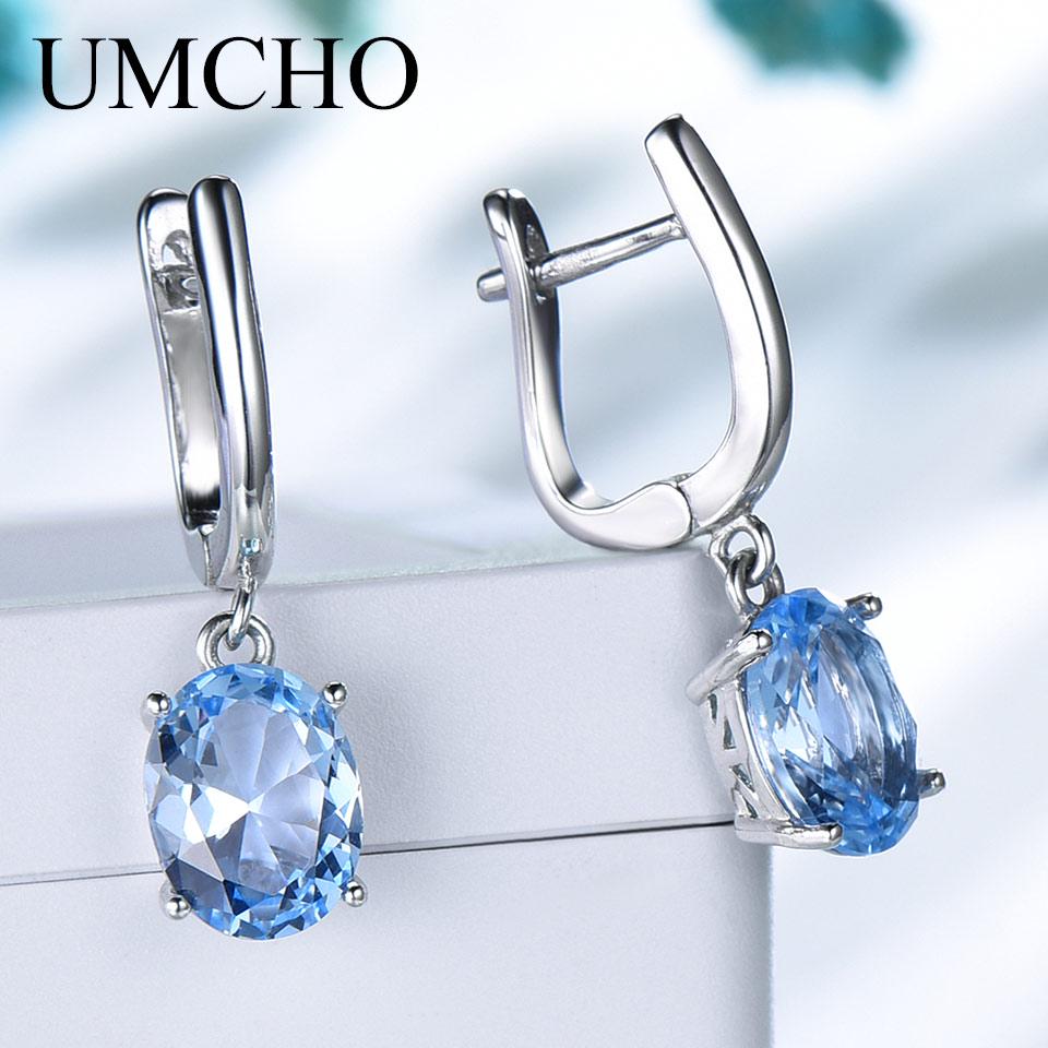 Umcho Серьги-клипсы с синим топазом и драгоценными камнями для женщин, модные серьги на юбилей, день рождения, День святого Валентина, ювелирные изделия, подарки