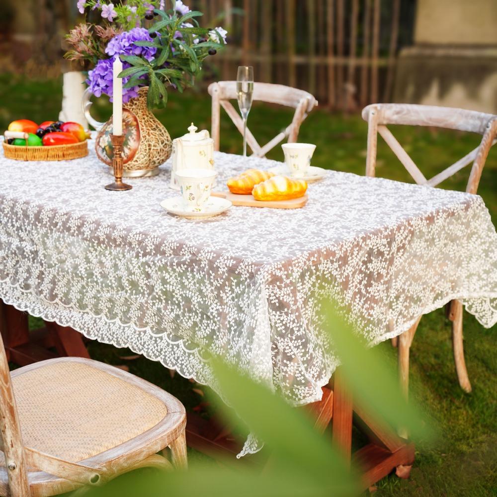 Home Decoration Embroidered French Lace Tablecloth Vintage Organza Table Cover White Table Linen Afternoon Tea