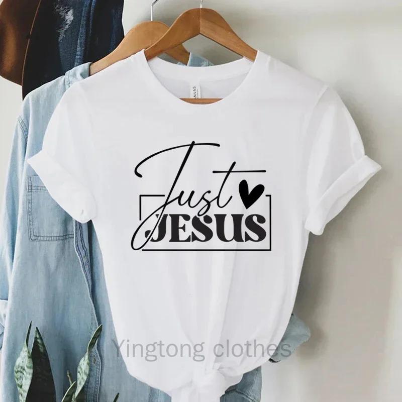 Футболки с принтом Just Love Jesus для женщин, футболка с надписью Christian Jesus, топы Harajuku с графикой для женщин, летняя религиозная христианская футболка