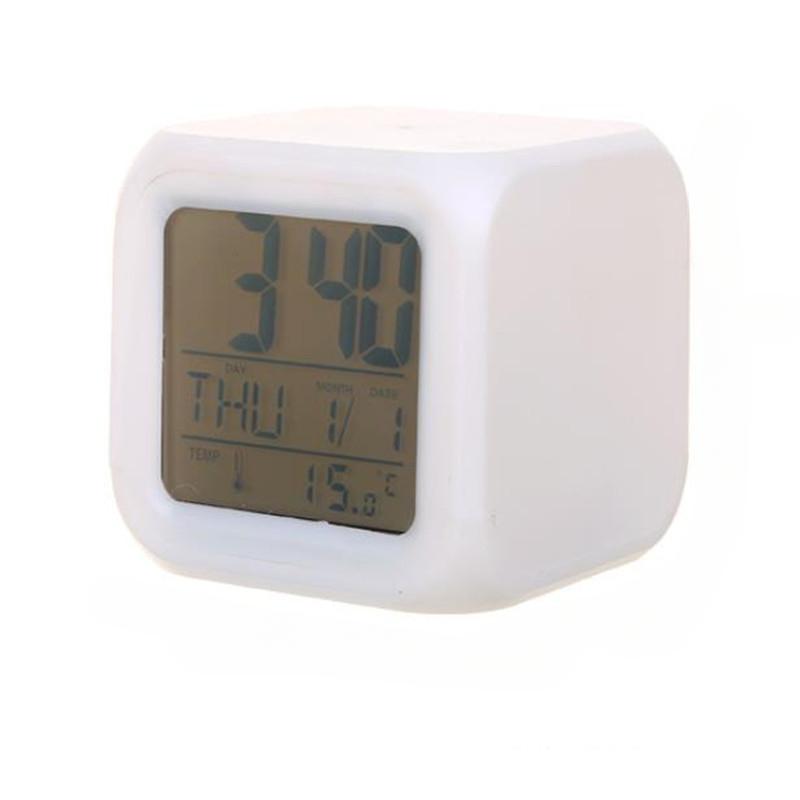 1PC White Colorful Alarm Clock, Creative Color-changing Colorful Square Alarm Clock LED Silent Night Light Electronic Clock
