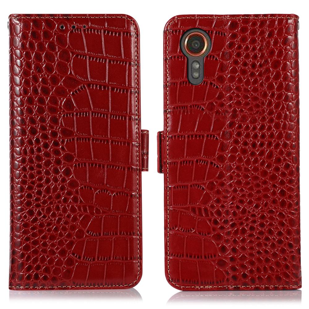 For Samsung Galaxy Xcover7 Wallet Case RFID Blocking Genuine Cow Leather Cover