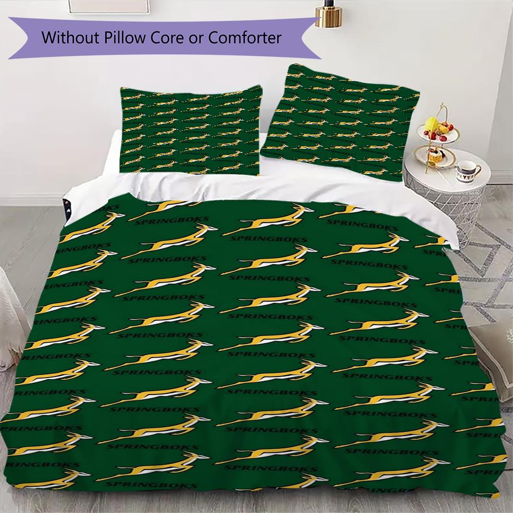 Springboks Rugby Pattern Bedding,Quilt Set Quilt Cover Pillowcase Home Birthday Gift(1 * duvet cover + 2 * pillowcase, without core)_lx